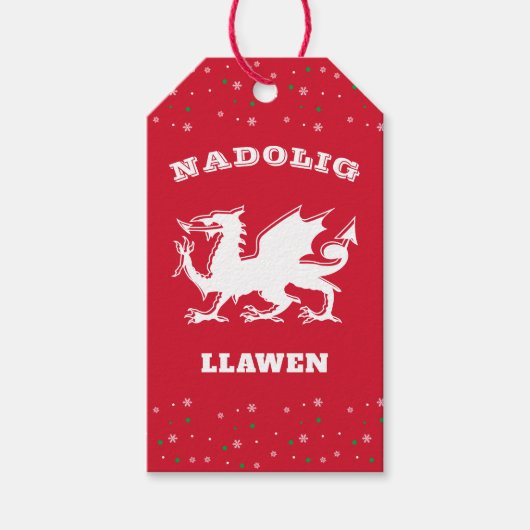 Dragon Nadolig Llawen Merry kerst Welsh Thleed Cadeaulabel (Voorkant)