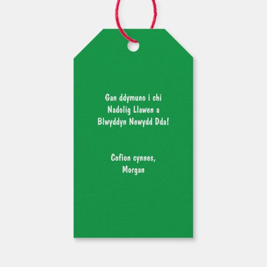 Dragon Nadolig Llawen Merry kerst Welsh Thleed Cadeaulabel (Achterkant)