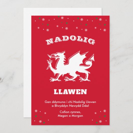 Dragon Nadolig Llawen Welsh Threadry kerst Feestdagenkaart (Voorkant / Achterkant)