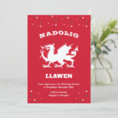 Dragon Nadolig Llawen Welsh Threadry kerst Feestdagenkaart (Staand voorkant)