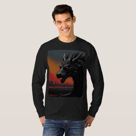 Dragon Noir: exclusieve retro kunst T-shirt (Voorkant volledig)