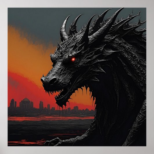 Dragon Noir Retro Poster Print (Voorkant)