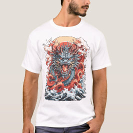 Dragon Ocean 2 Japanse stijl wit T-shirt