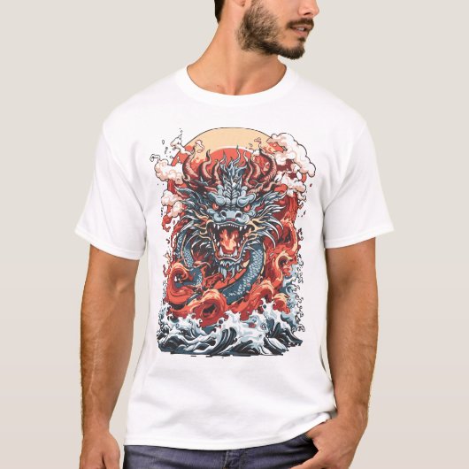 Dragon Ocean 2 Japanse stijl wit T-shirt (Voorkant)