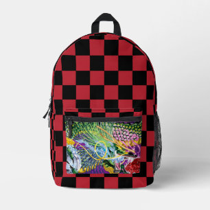 Dragon of the Roos w / Red 80s Style Checkers Bedrukte Rugzak