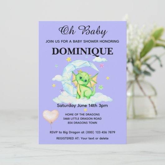 Dragon on a Cloud - Baby shower Uitnodiging (Staand voorkant)