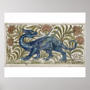 'Dragon'-ontwerp voor een tegel (w/c op papier) Poster
