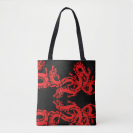 Dragon op zwarte achtergrond Mystiek Dierenpatroon Tote Bag
