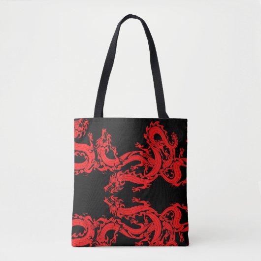 Dragon op zwarte achtergrond Mystiek Dierenpatroon Tote Bag (Voorkant)