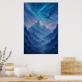 Dragon Over Frozen Mountains – Epic Blue Fantasy Poster (Keuken)