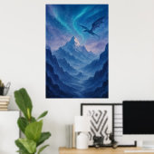 Dragon Over Frozen Mountains – Epic Blue Fantasy Poster (Thuiskantoor)