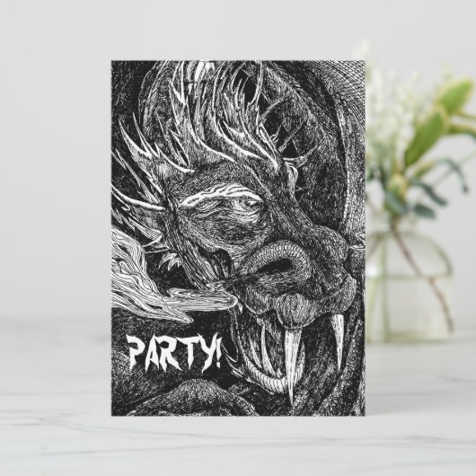 Dragon 'Party!' uitnodiging (Staand voorkant)