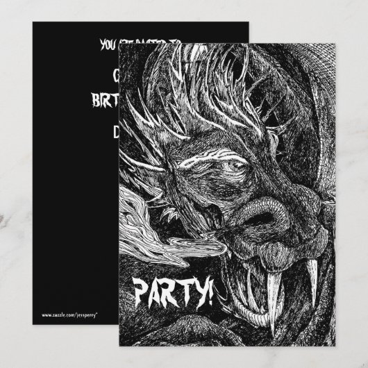 Dragon 'Party!' uitnodiging (Voorkant / Achterkant)