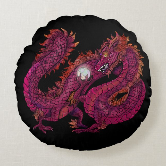 Dragon Pearl Rond Kussen (Voorkant)