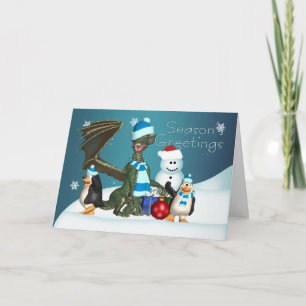 Dragon & Penguin Christmas Kaart, de kerstgroet va Feestdagen Kaart