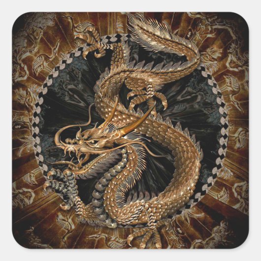 Dragon Pentagram Vierkante Sticker (Voorkant)