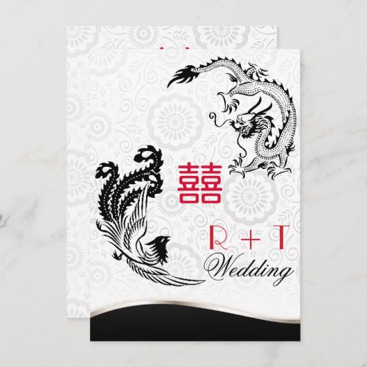 Dragon-Pheonix Dubbel Geluk Bruiloft Uitnodigen Kaart (Voorkant / Achterkant)