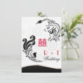 Dragon-Pheonix Dubbel Geluk Bruiloft Uitnodigen Kaart (Staand voorkant)