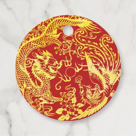 Dragon Phoenix Chinese bruiloft logo Bedankjes Labels (Voorkant)