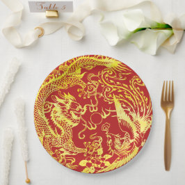 Dragon Phoenix Chinese bruiloft logo Papieren Bordje
