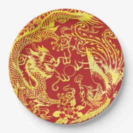 Dragon Phoenix Chinese bruiloft logo Papieren Bordje