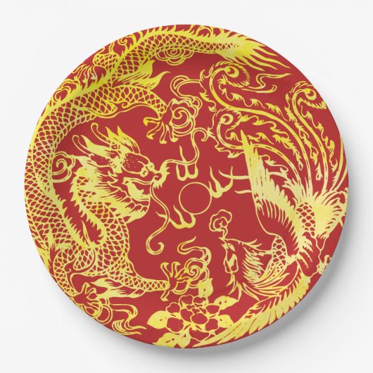 Dragon Phoenix Chinese bruiloft logo Papieren Bordje (Voorkant)