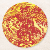 Dragon Phoenix Chinese bruiloft logo Ronde Kartonnen Onderzetter (Voorkant)