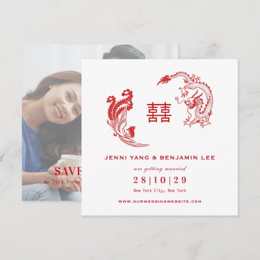 Dragon-Phoenix Chinese foto slaat de datum op Kaart (Voorkant / Achterkant)