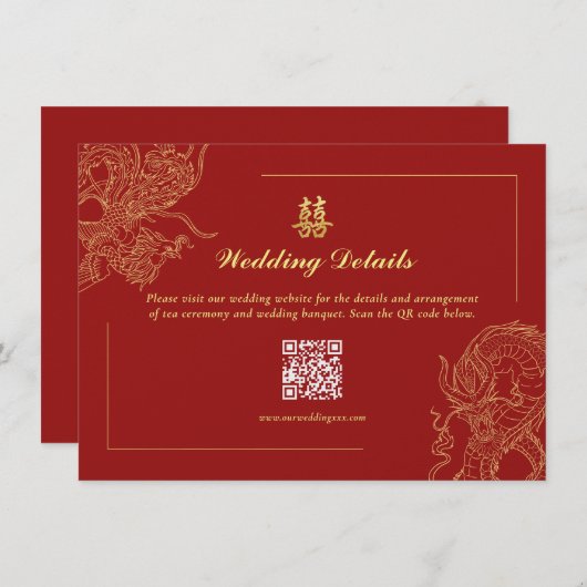 Dragon Phoenix Chinese Wedding details QR code Informatiekaartje (Voorkant / Achterkant)