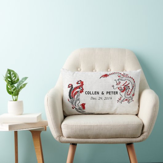 Dragon-Phoenix Chinese Wedding Gift Personalized Kussen (Stoel)