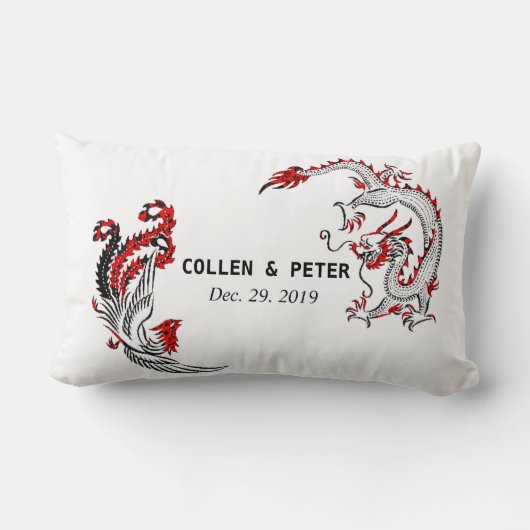Dragon-Phoenix Chinese Wedding Gift Personalized Kussen (Achterkant)