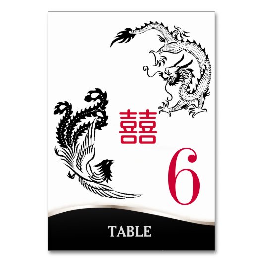 Dragon-Phoenix Double Happiness Wedding Menu+Tafel Kaart (Voorkant)