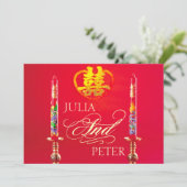 Dragon-Phoenix Red Candles Chinese Wedding Invites Kaart (Staand voorkant)