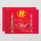 Dragon-Phoenix Red Candles Chinese Wedding Invites Kaart (Voorkant / Achterkant)