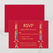 Dragon-Phoenix Red Candles Chinese Wedding RSVP Kaartje (Voorkant / Achterkant)