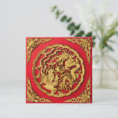 Dragon Phoenix Red Gold Chinese Weddenschap Kaart (Staand voorkant)