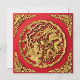 Dragon Phoenix Red Gold Chinese Weddenschap Kaart