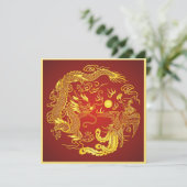 Dragon Phoenix Red Gold Chinese Weddenschap Kaart (Staand voorkant)