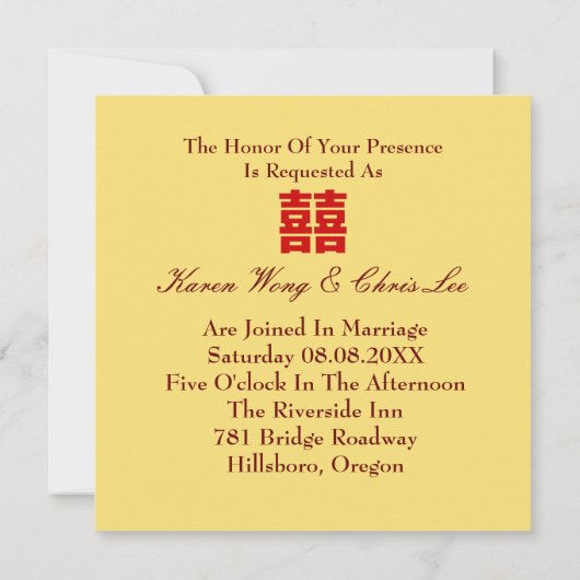 Dragon Phoenix Red Gold Chinese Weddenschap Kaart (Achterkant)