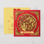 Dragon Phoenix Red Gold Chinese Wedding RSVP Kaart (Voorkant / Achterkant)