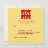 Dragon Phoenix Red Gold Chinese Wedding RSVP Kaart (Achterkant)