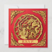 Dragon Phoenix Red Gold Chinese Wedding RSVP Kaart (Voorkant)