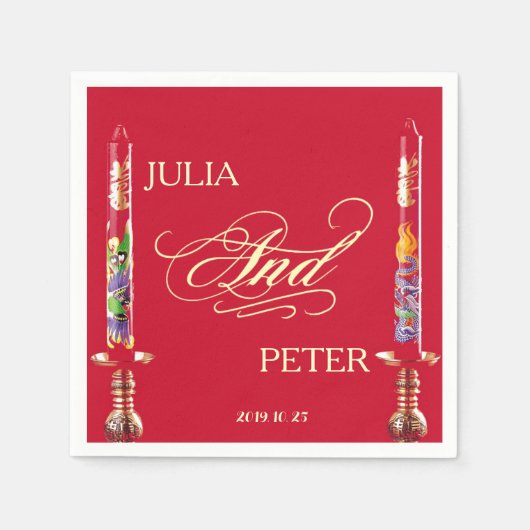 Dragon-Phoenix rode kaarsen Chinese bruiloft Servetten (Voorkant)
