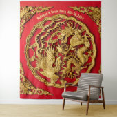 Dragon Phoenix Rood Goud Chinees Bruiloft Achtergr Wandkleed (In situ)