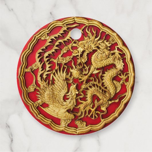 Dragon Phoenix rood goud Chinese bruiloft Bedankjes Labels (Achterkant)