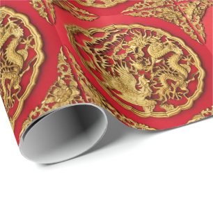 Dragon Phoenix rood goud Chinese bruiloft Cadeaupapier