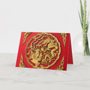 Dragon Phoenix rood goud Chinese bruiloft dank u Notitiekaartje