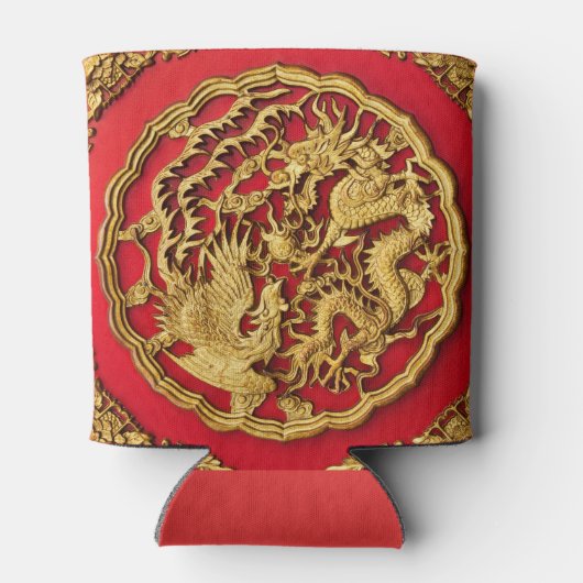 Dragon Phoenix rood goud Chinese bruiloft gunst Blikjeskoeler (Achterkant)