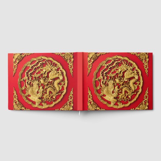 Dragon Phoenix rood goud Chinese bruiloft gunst Gastenboek (Volledig)