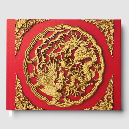 Dragon Phoenix rood goud Chinese bruiloft gunst Gastenboek (Voorkant)